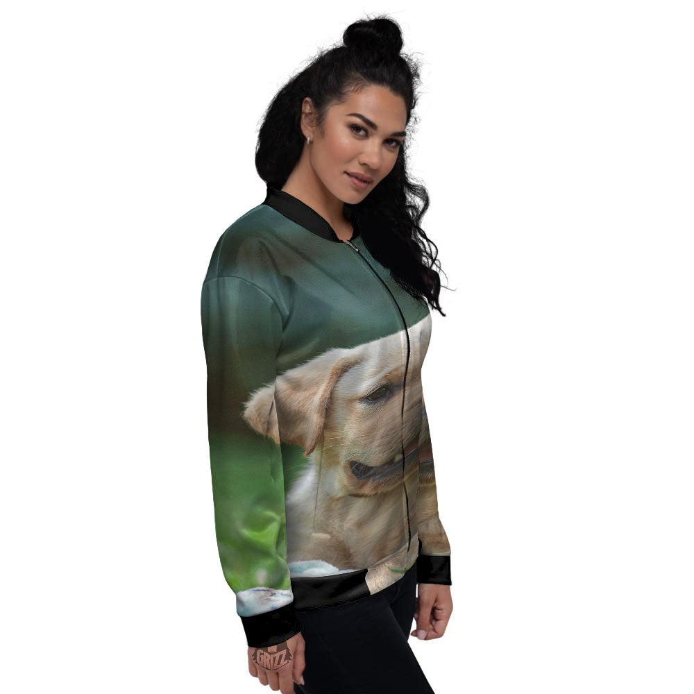 Puppy And Labrador Retriever Print Women's Bomber Jacket-grizzshop