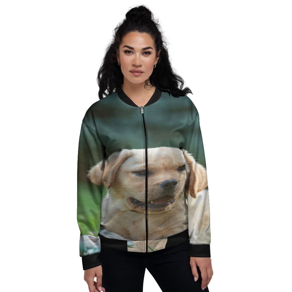 Puppy And Labrador Retriever Print Women's Bomber Jacket-grizzshop