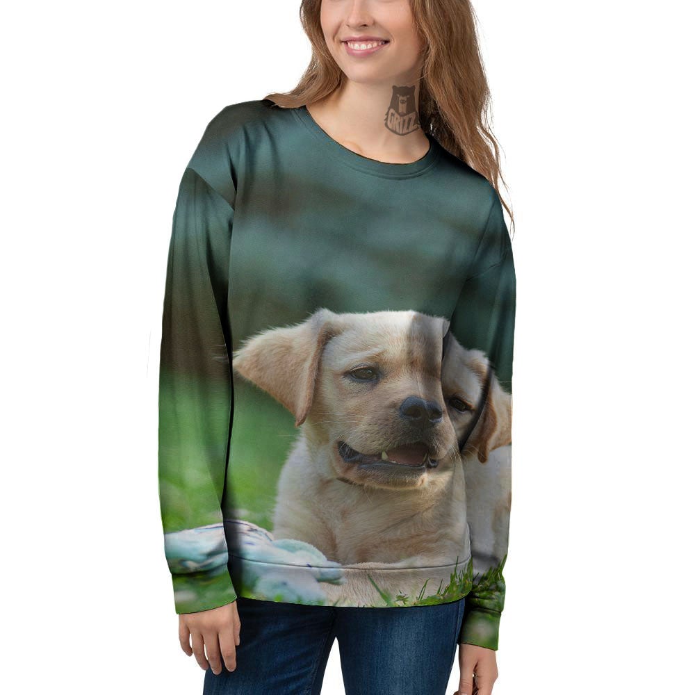 Puppy And Labrador Retriever Print Women's Sweatshirt-grizzshop