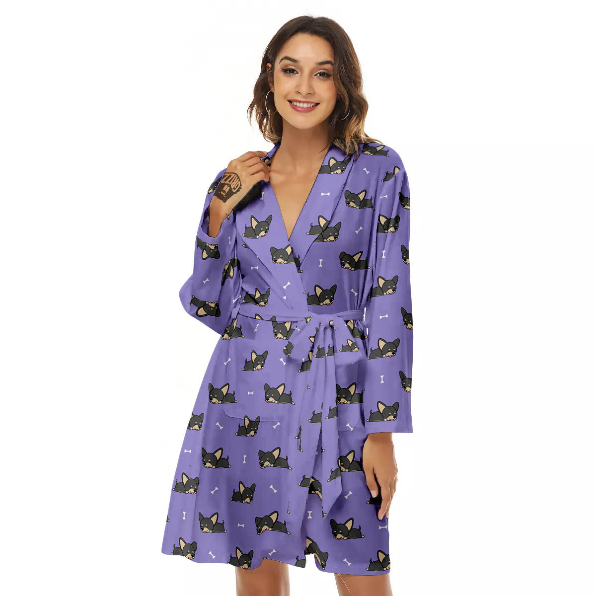 Puppy Chihuahua Print Pattern Women's Robe-grizzshop