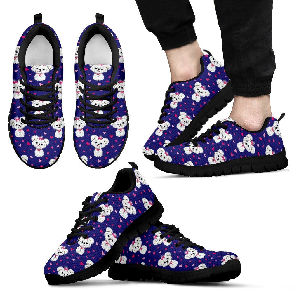 Puppy Dog Maltese Pattern Print Black Sneaker Shoes For Men Women-grizzshop