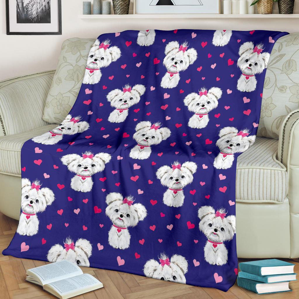 Puppy Dog Maltese Pattern Print Blanket-grizzshop