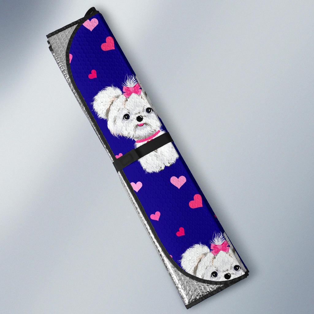 Puppy Dog Maltese Pattern Print Car Sun Shade-grizzshop