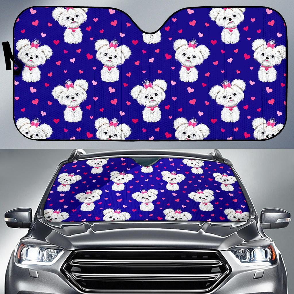 Puppy Dog Maltese Pattern Print Car Sun Shade-grizzshop