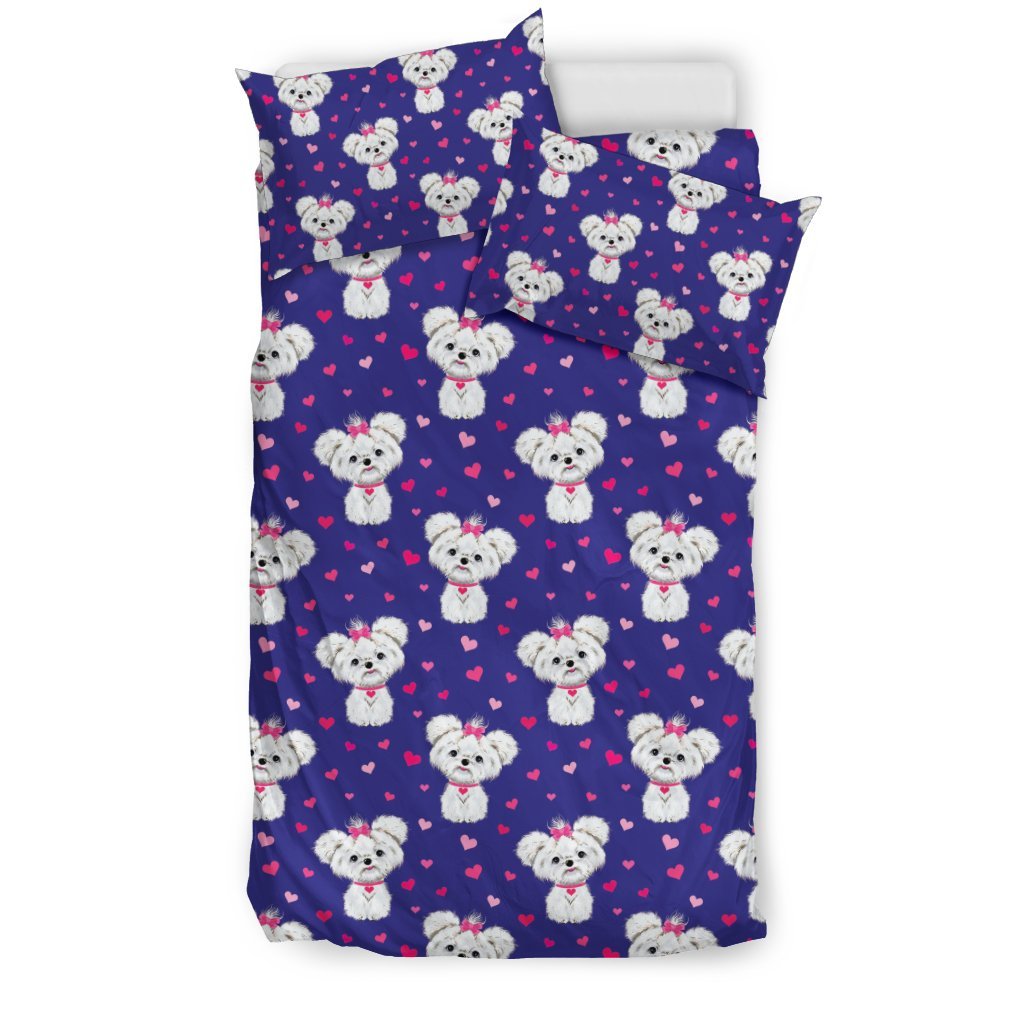 Puppy Dog Maltese Pattern Print Duvet Cover Bedding Set-grizzshop