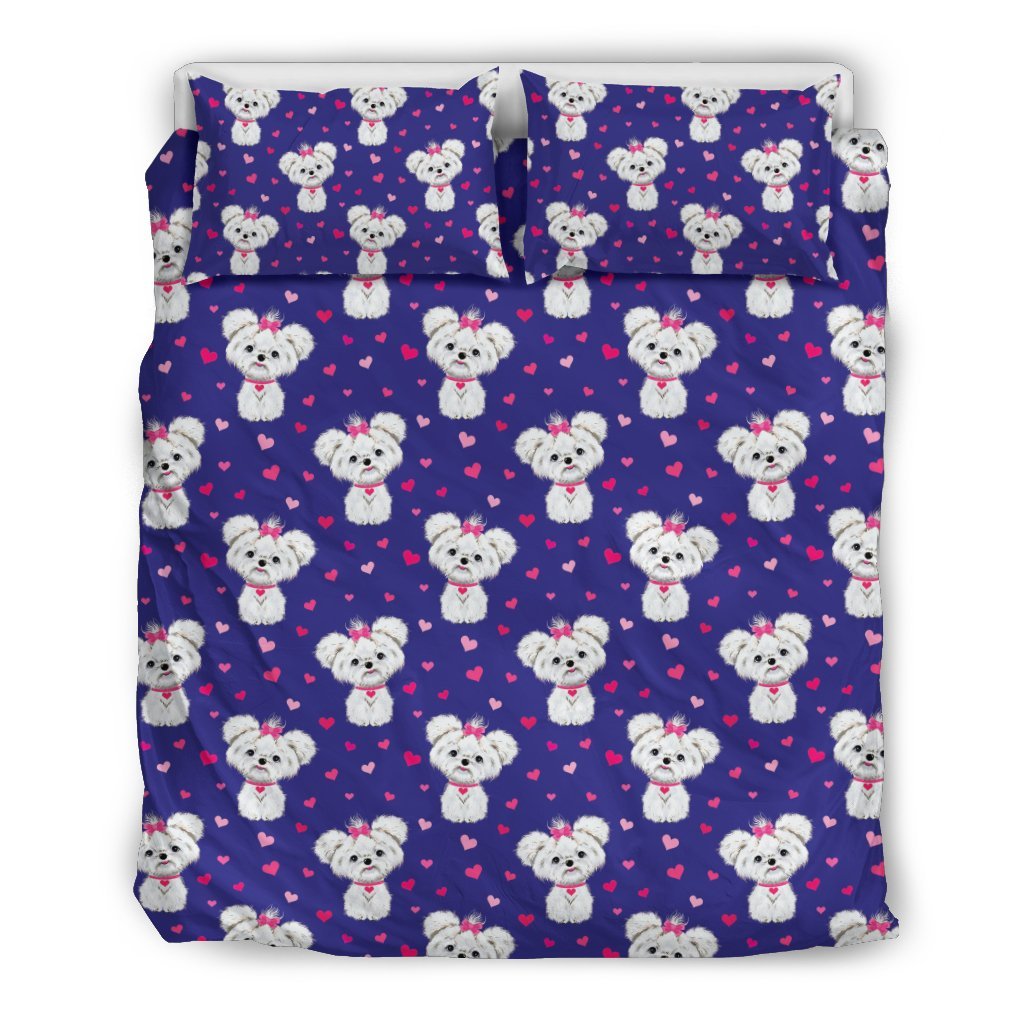Puppy Dog Maltese Pattern Print Duvet Cover Bedding Set-grizzshop