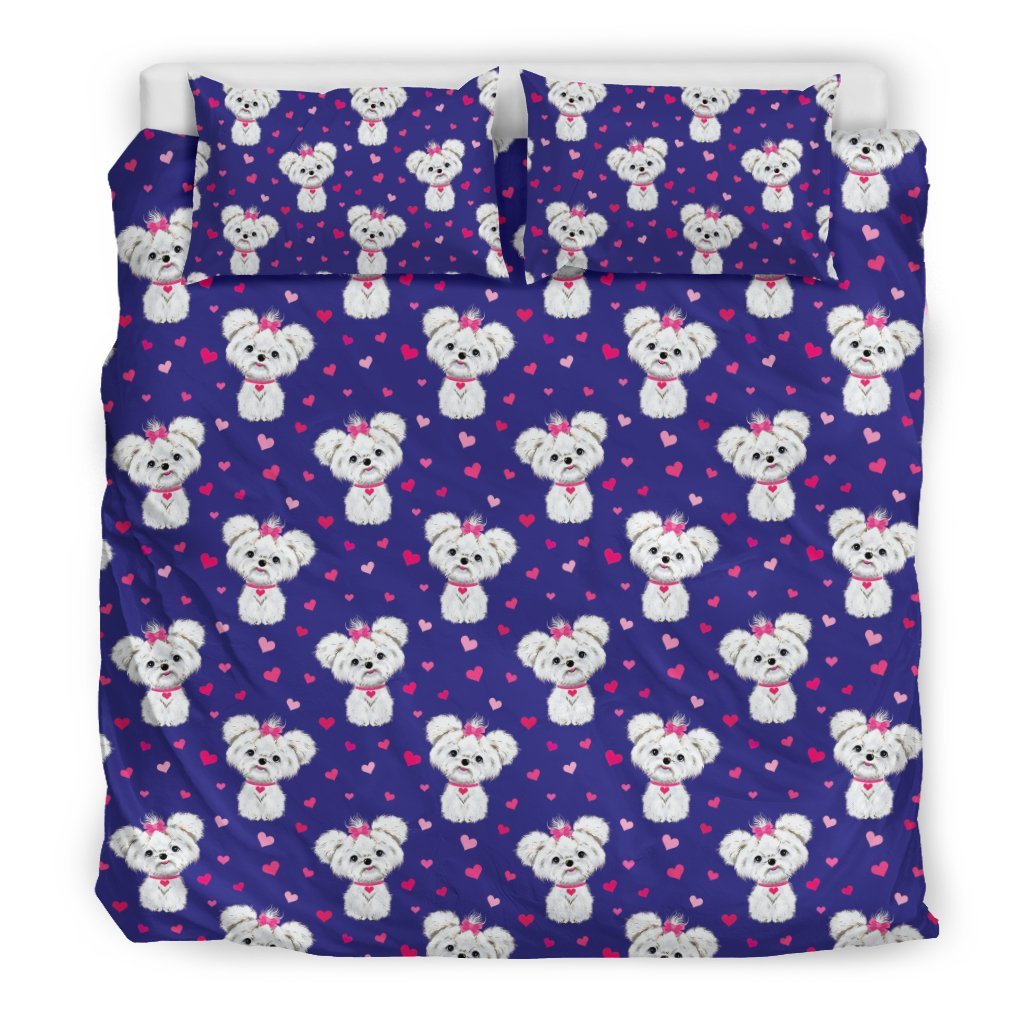 Puppy Dog Maltese Pattern Print Duvet Cover Bedding Set-grizzshop