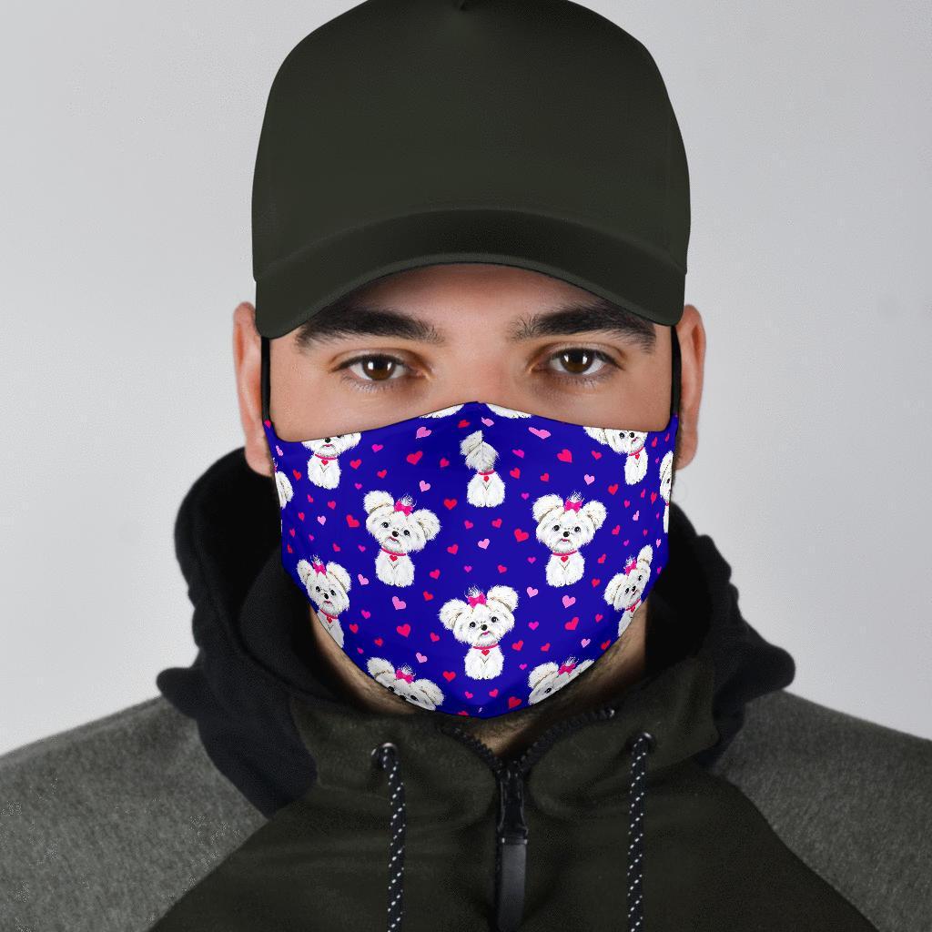 Puppy Dog Maltese Pattern Print Face Mask-grizzshop