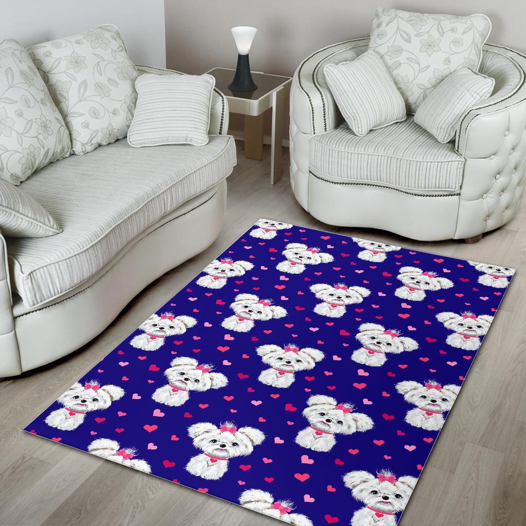 Puppy Dog Maltese Pattern Print Floor Mat-grizzshop