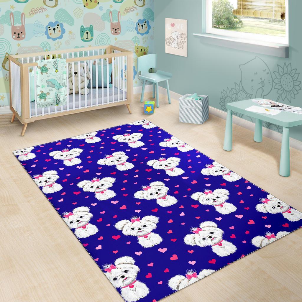 Puppy Dog Maltese Pattern Print Floor Mat-grizzshop