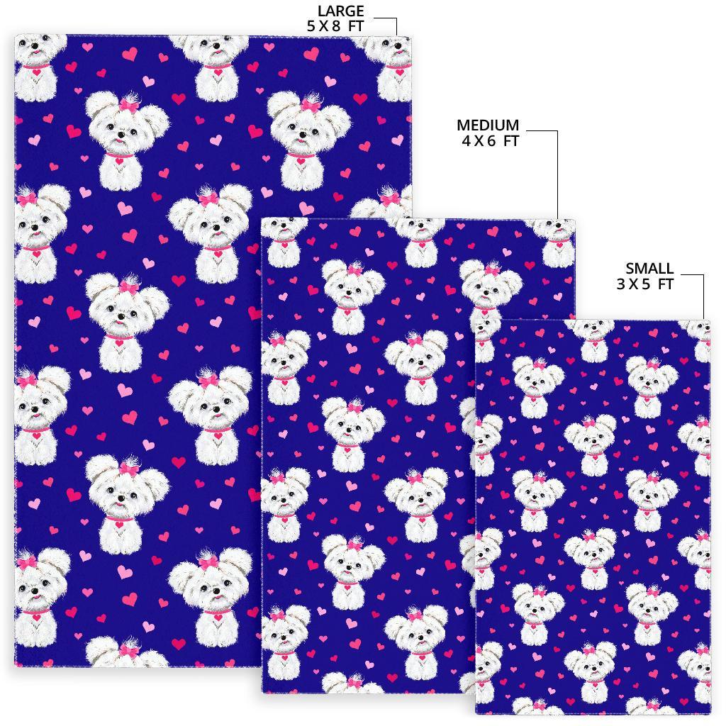 Puppy Dog Maltese Pattern Print Floor Mat-grizzshop