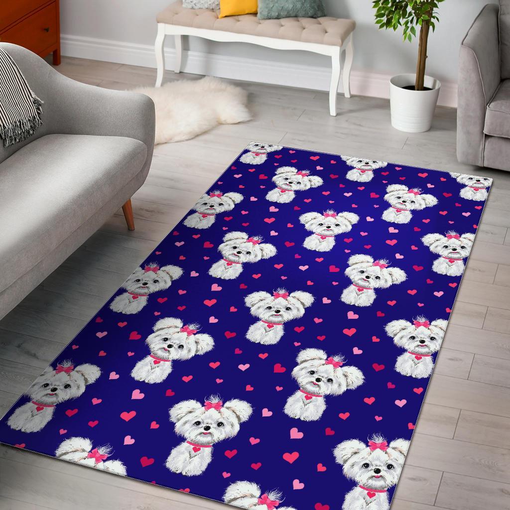 Puppy Dog Maltese Pattern Print Floor Mat-grizzshop