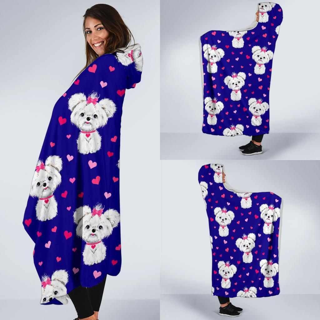 Puppy Dog Maltese Pattern Print Hooded Blanket-grizzshop