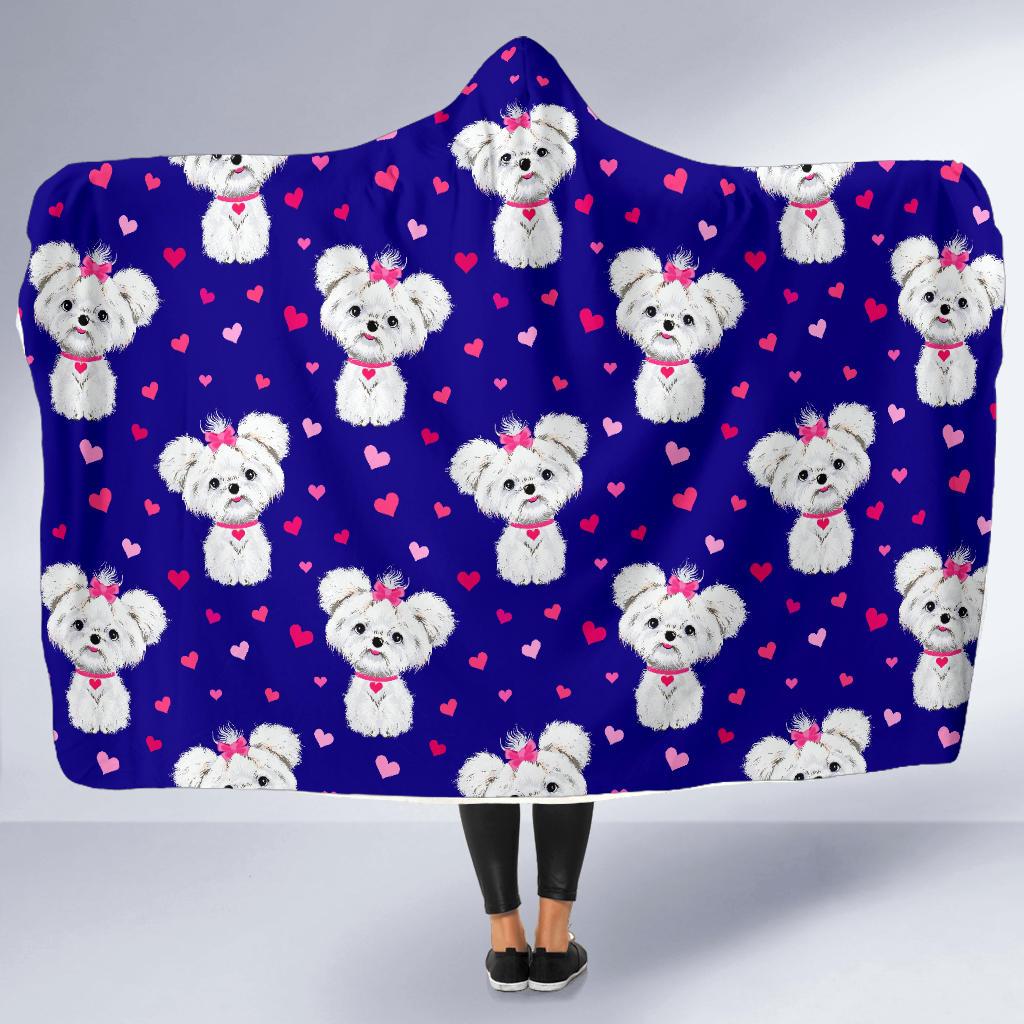 Puppy Dog Maltese Pattern Print Hooded Blanket-grizzshop