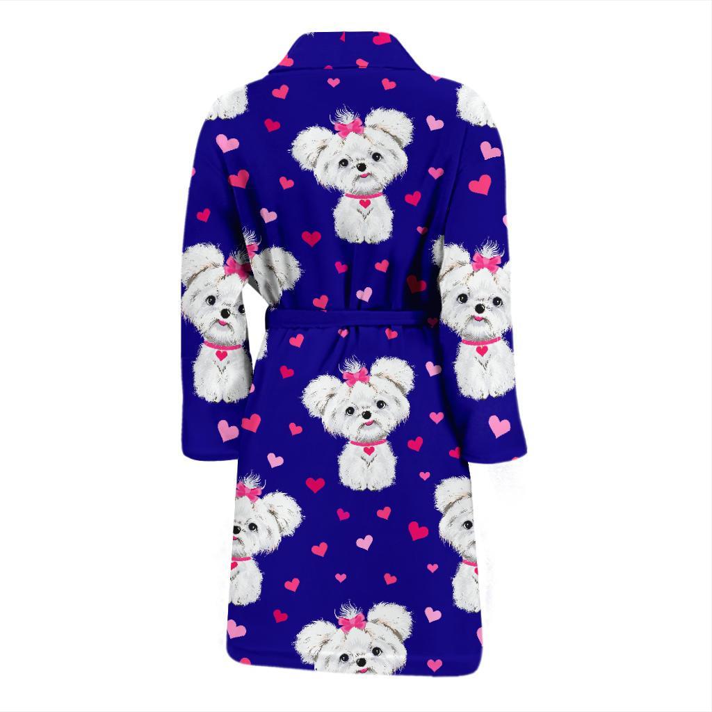 Puppy Dog Maltese Pattern Print Men Long Robe-grizzshop