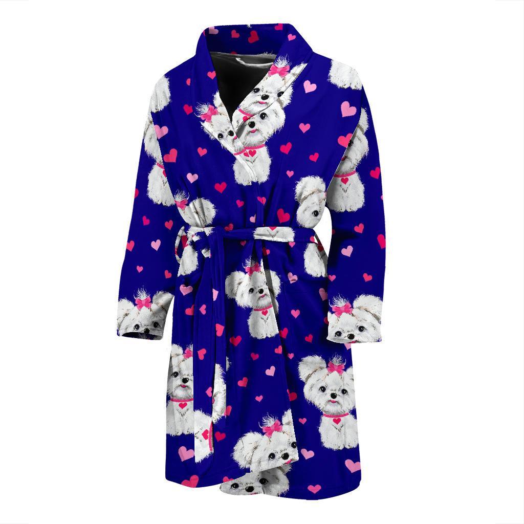 Puppy Dog Maltese Pattern Print Men Long Robe-grizzshop