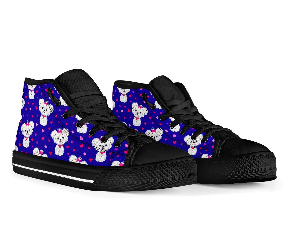 Puppy Dog Maltese Pattern Print Men Women's High Top Shoes-grizzshop