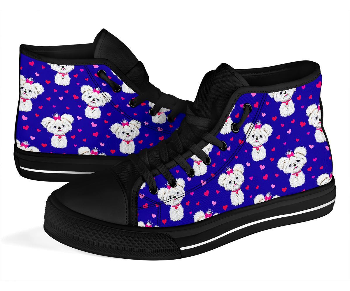 Puppy Dog Maltese Pattern Print Men Women's High Top Shoes-grizzshop