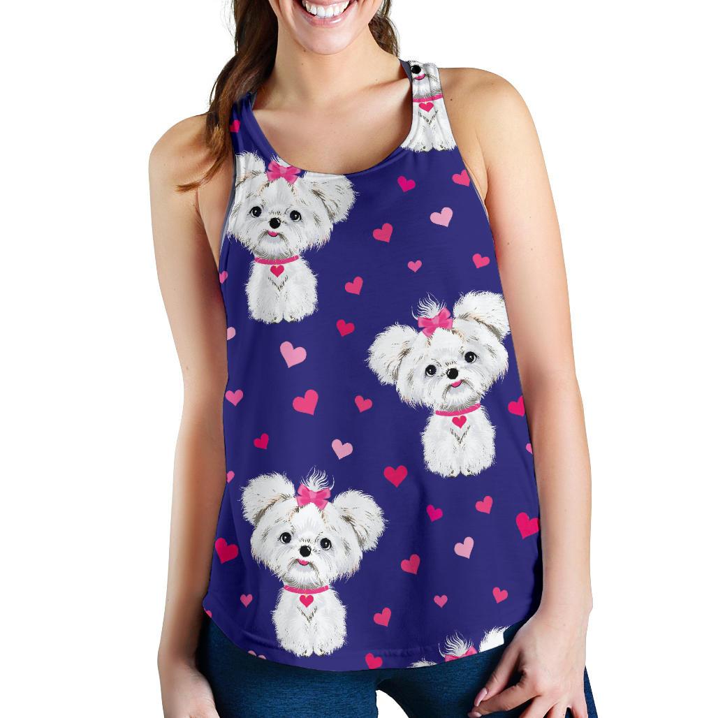 Puppy Dog Maltese Pattern Print Racerback Tank Tops-grizzshop