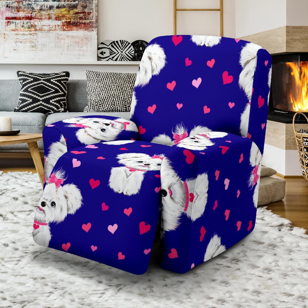 Puppy Dog Maltese Pattern Print Recliner Cover-grizzshop