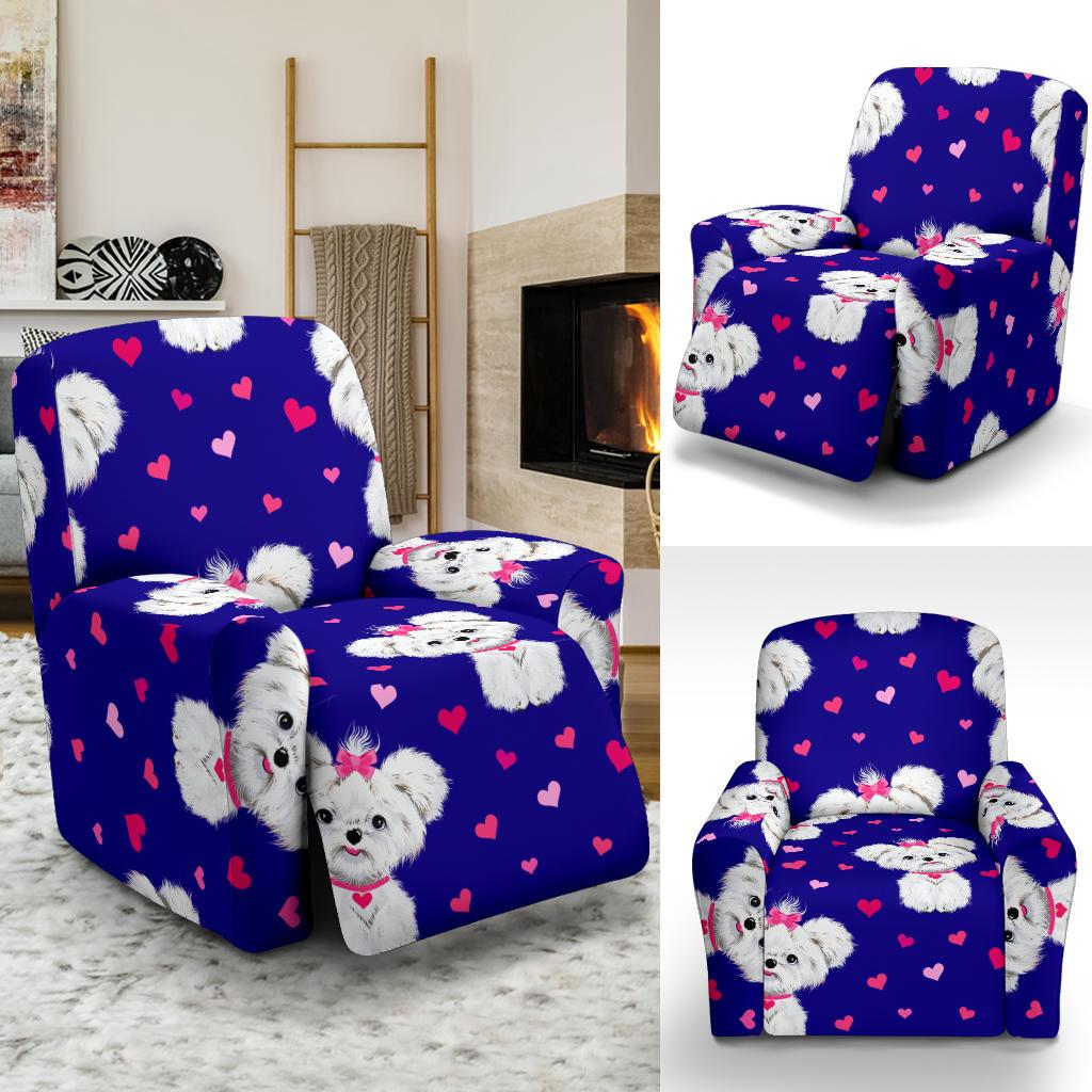 Puppy Dog Maltese Pattern Print Recliner Cover-grizzshop