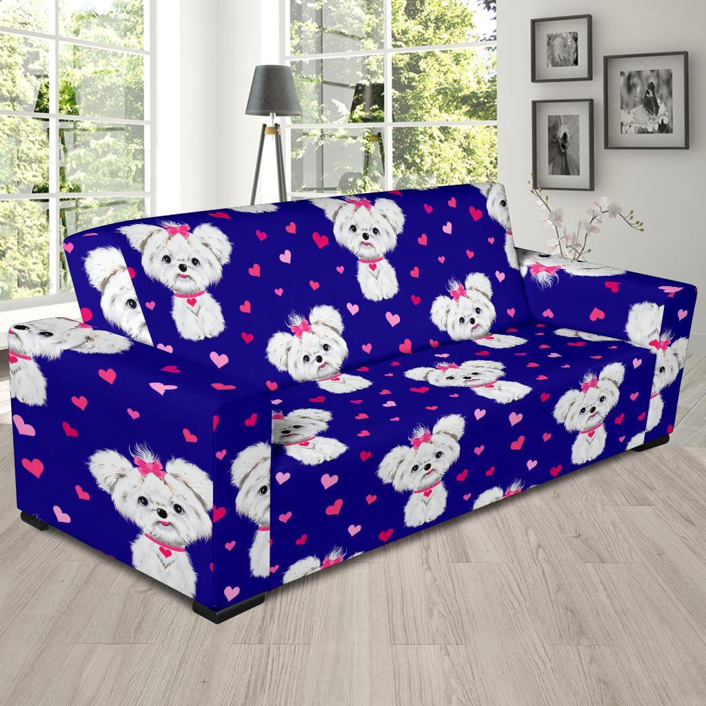 Puppy Dog Maltese Pattern Print Sofa Covers-grizzshop