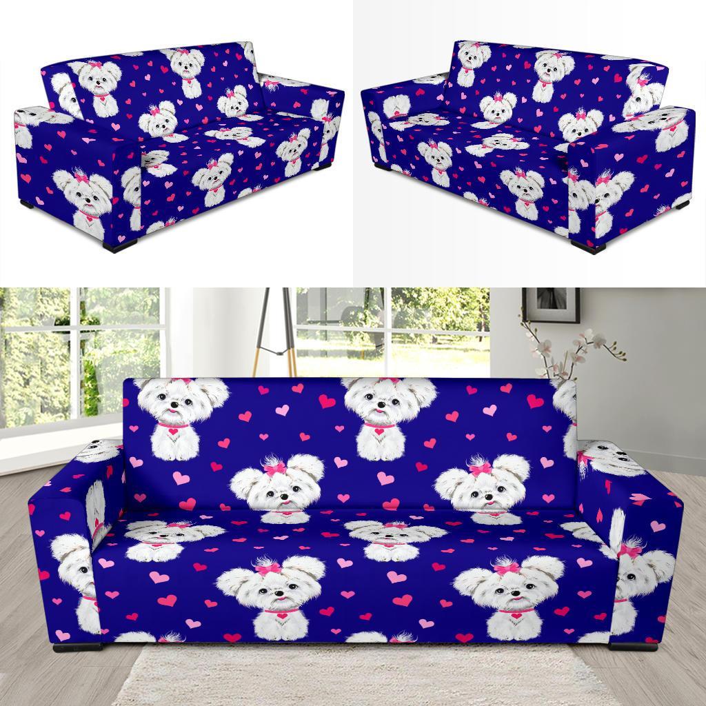 Puppy Dog Maltese Pattern Print Sofa Covers-grizzshop