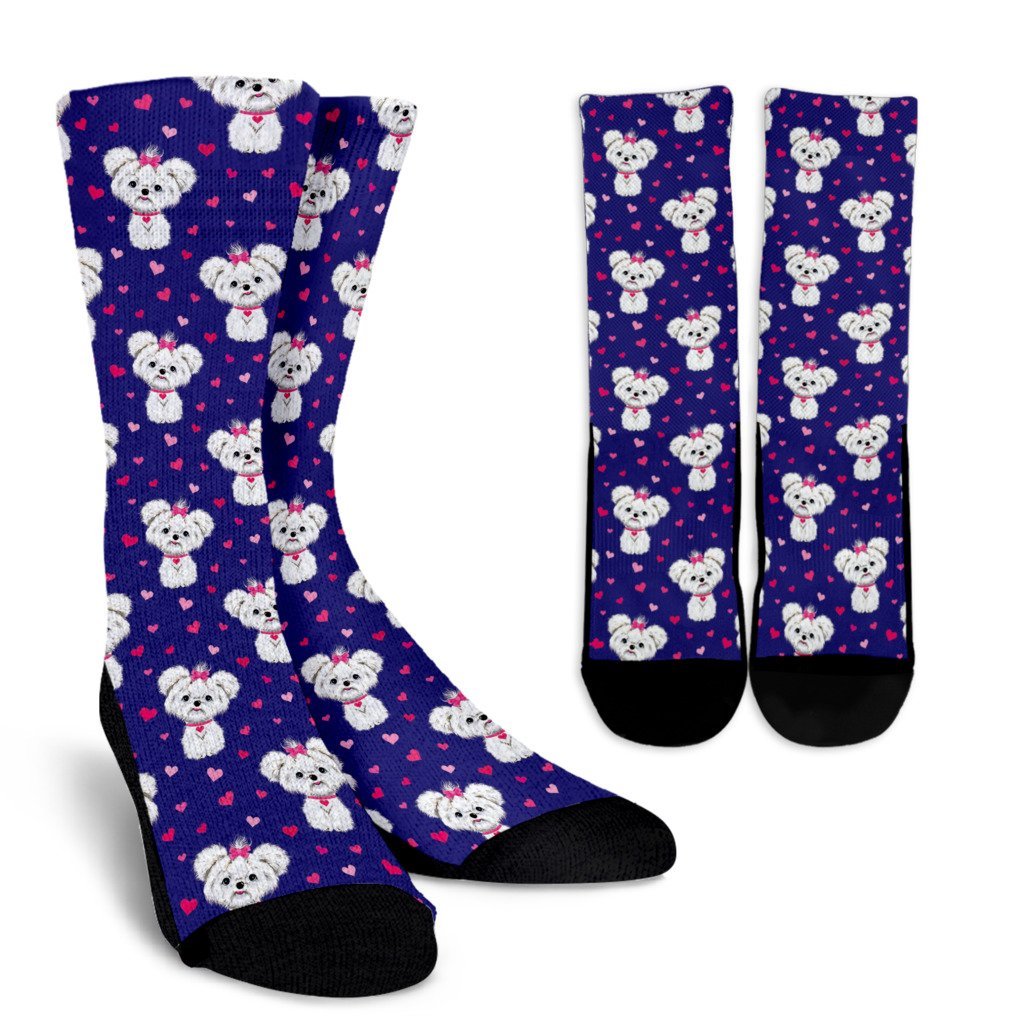 Puppy Dog Maltese Pattern Print Unisex Crew Socks-grizzshop