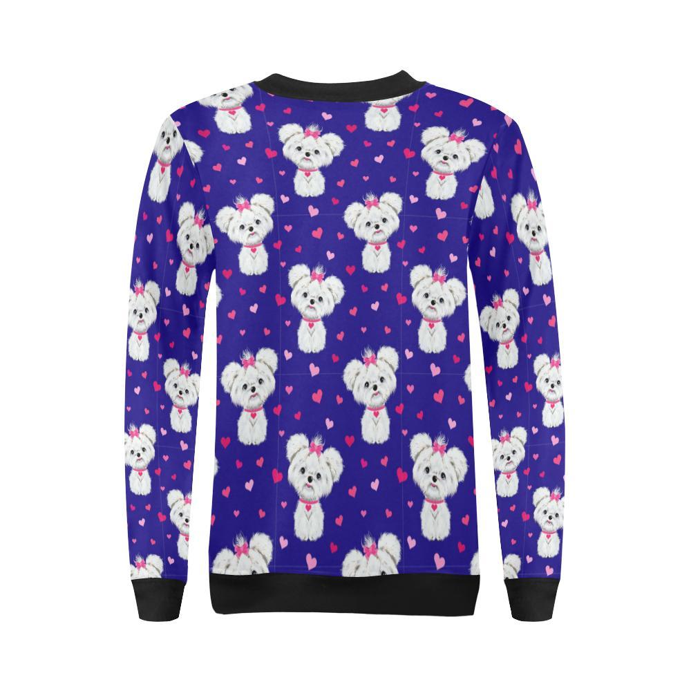 Puppy Dog Maltese Pattern Print Women Crewneck Sweatshirt-grizzshop