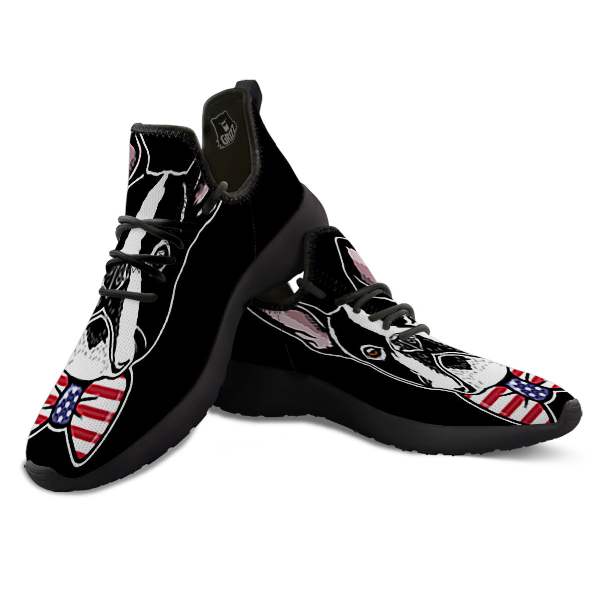 Puppy Faces Boston Terrier Print Black Athletic Shoes-grizzshop