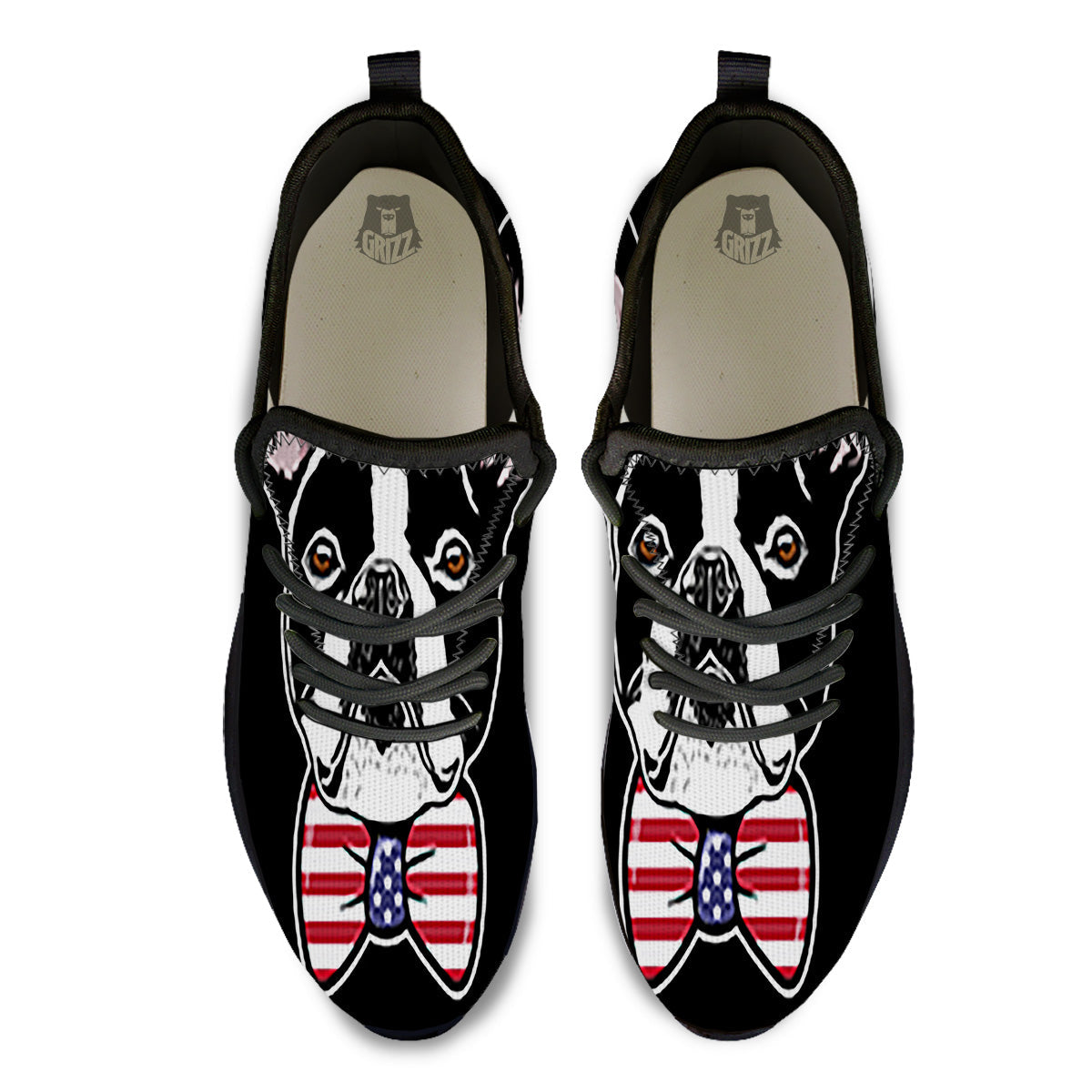 Puppy Faces Boston Terrier Print Black Athletic Shoes-grizzshop