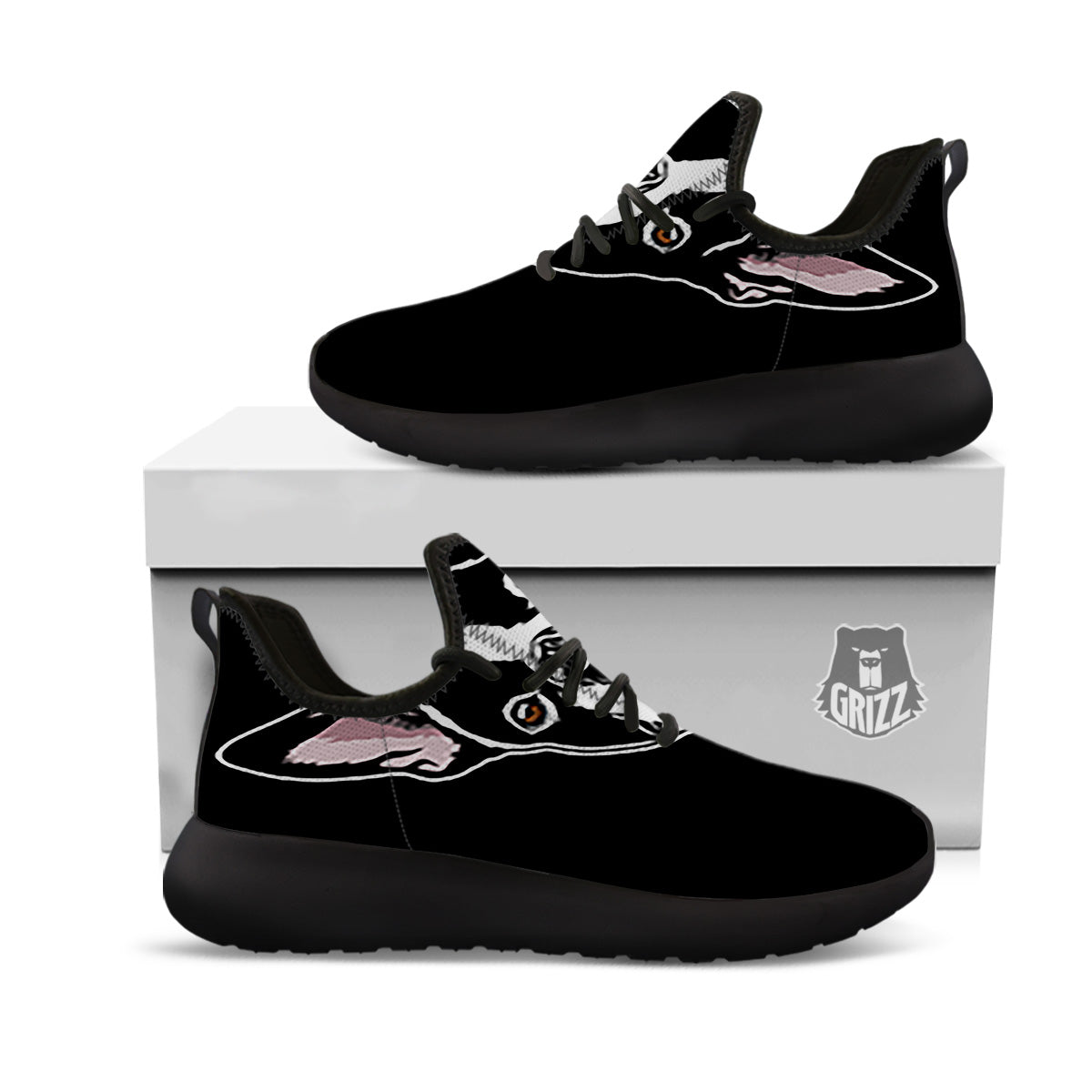 Puppy Faces Boston Terrier Print Black Athletic Shoes-grizzshop