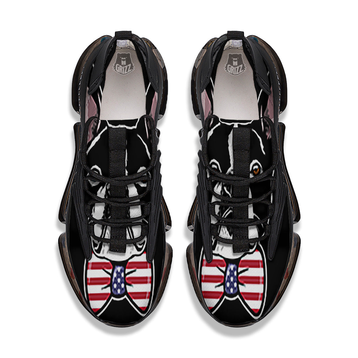Puppy Faces Boston Terrier Print Black Gym Shoes-grizzshop