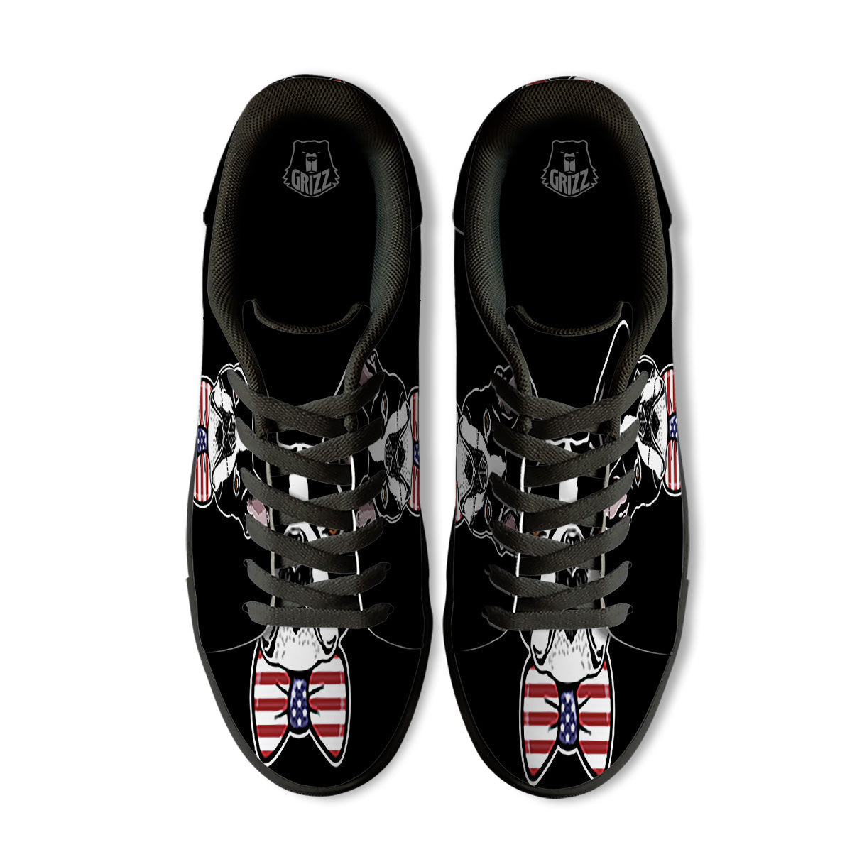 Puppy Faces Boston Terrier Print Black Low Top Sneakers-grizzshop
