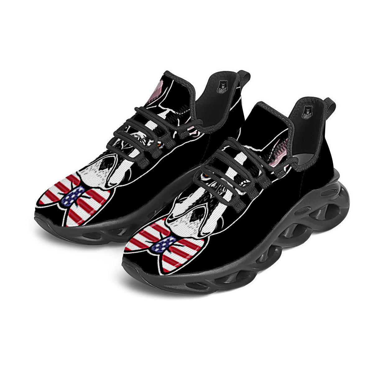 Puppy Faces Boston Terrier Print Black Running Shoes-grizzshop