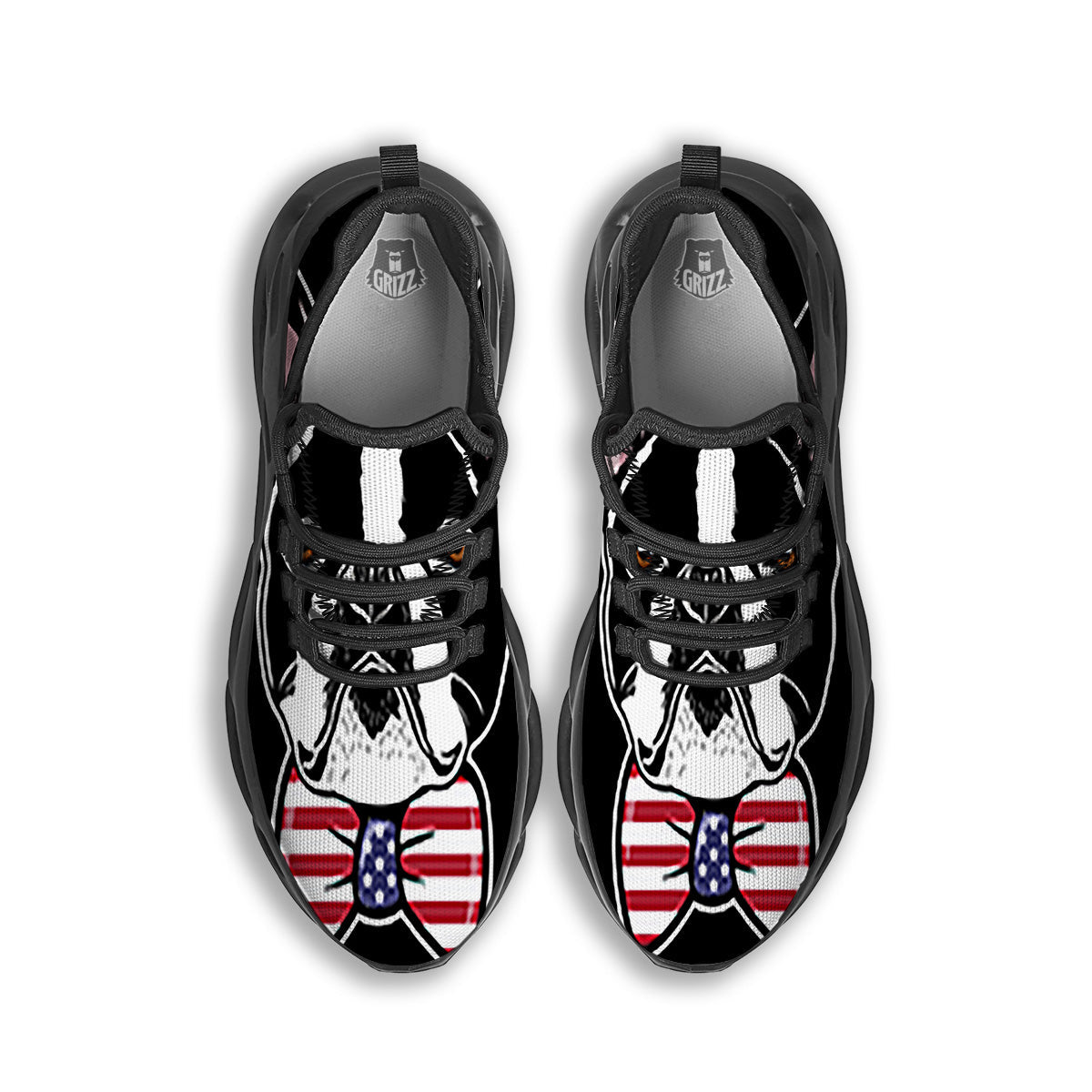 Puppy Faces Boston Terrier Print Black Running Shoes-grizzshop
