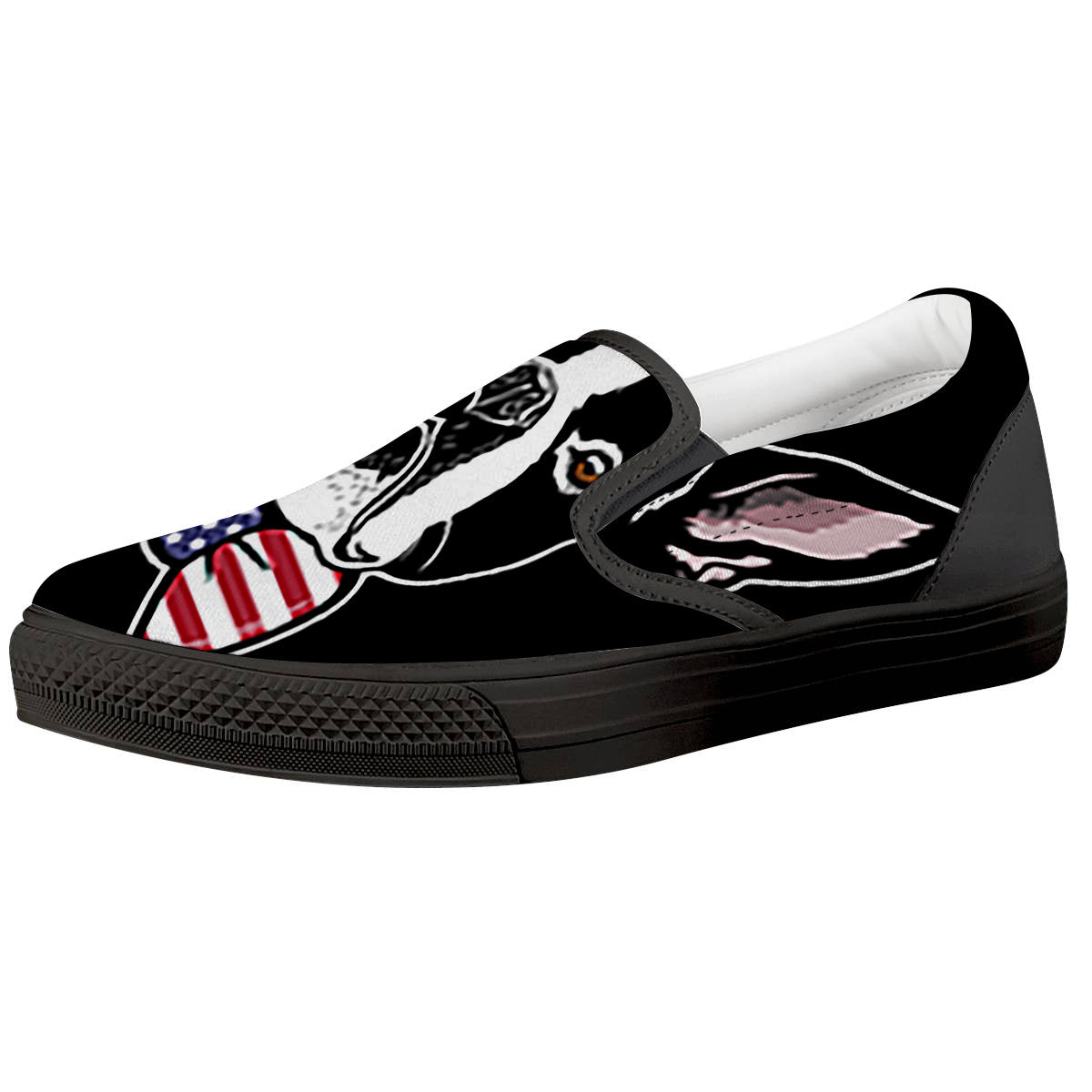 Puppy Faces Boston Terrier Print Black Slip On Shoes-grizzshop