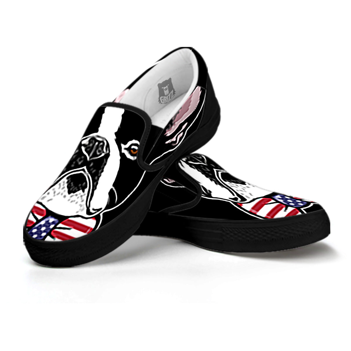 Puppy Faces Boston Terrier Print Black Slip On Shoes-grizzshop