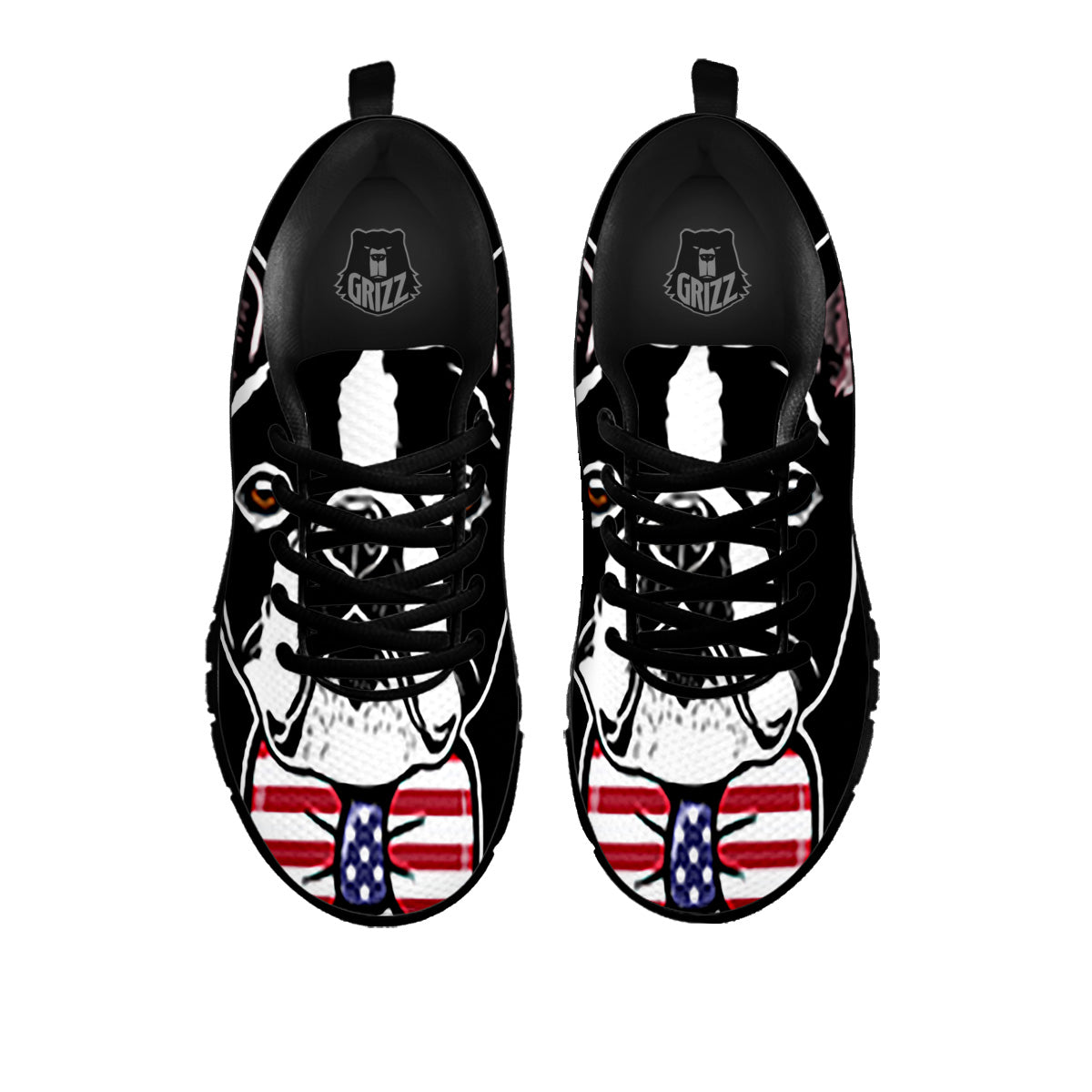 Puppy Faces Boston Terrier Print Black Sneaker-grizzshop