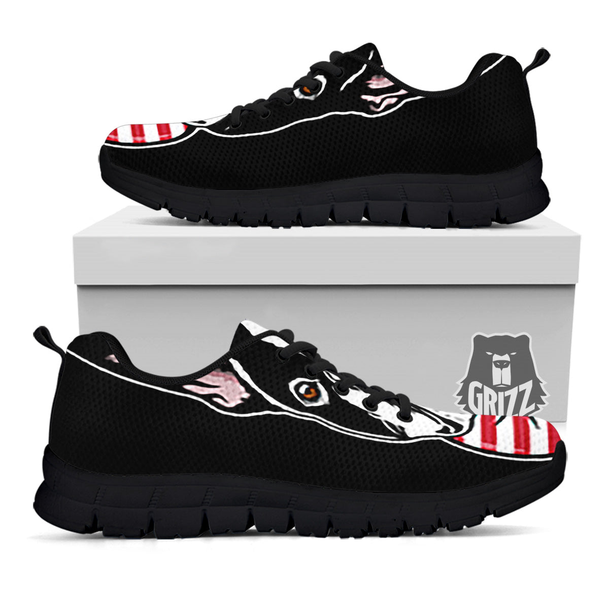 Puppy Faces Boston Terrier Print Black Sneaker-grizzshop