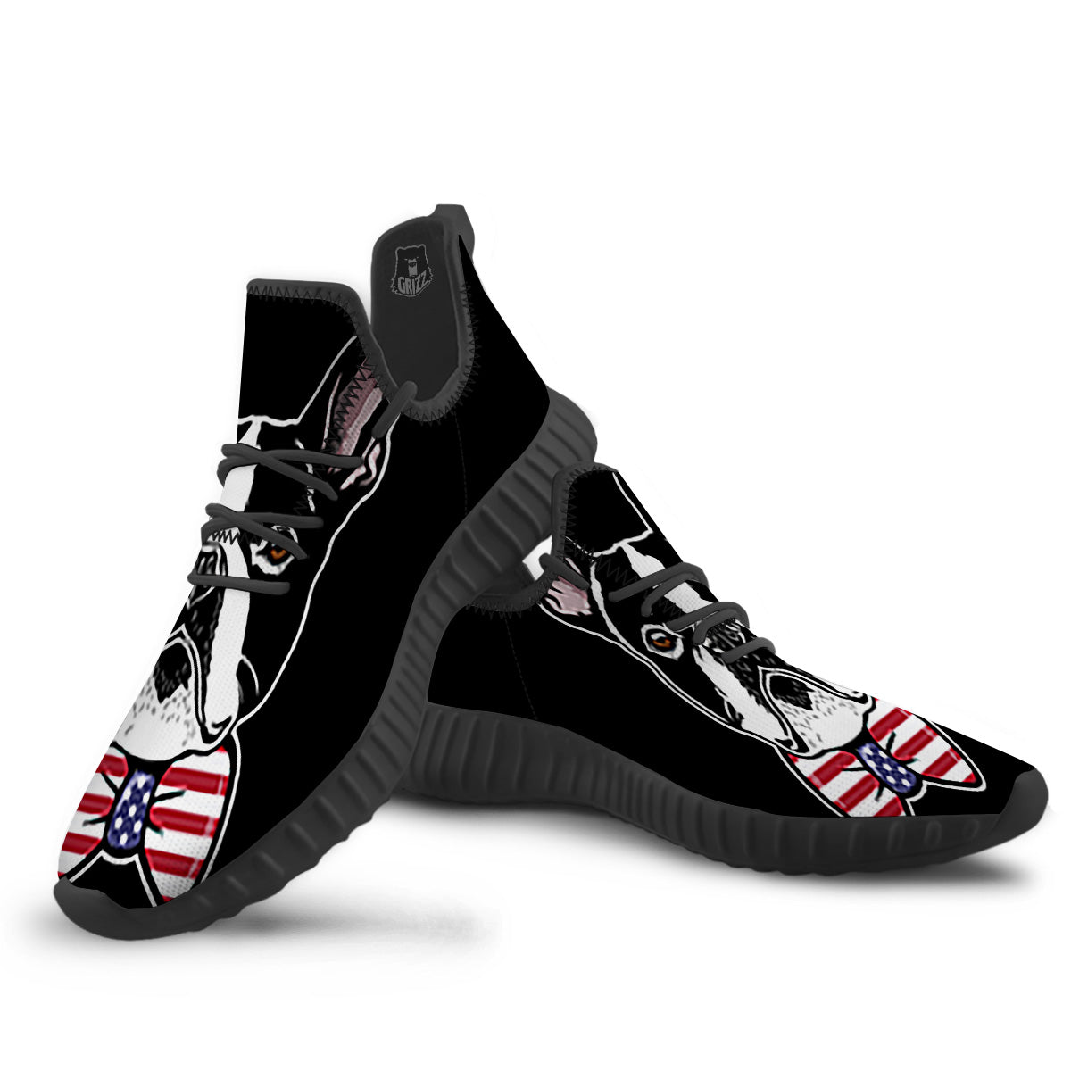 Puppy Faces Boston Terrier Print Black Walking Shoes-grizzshop