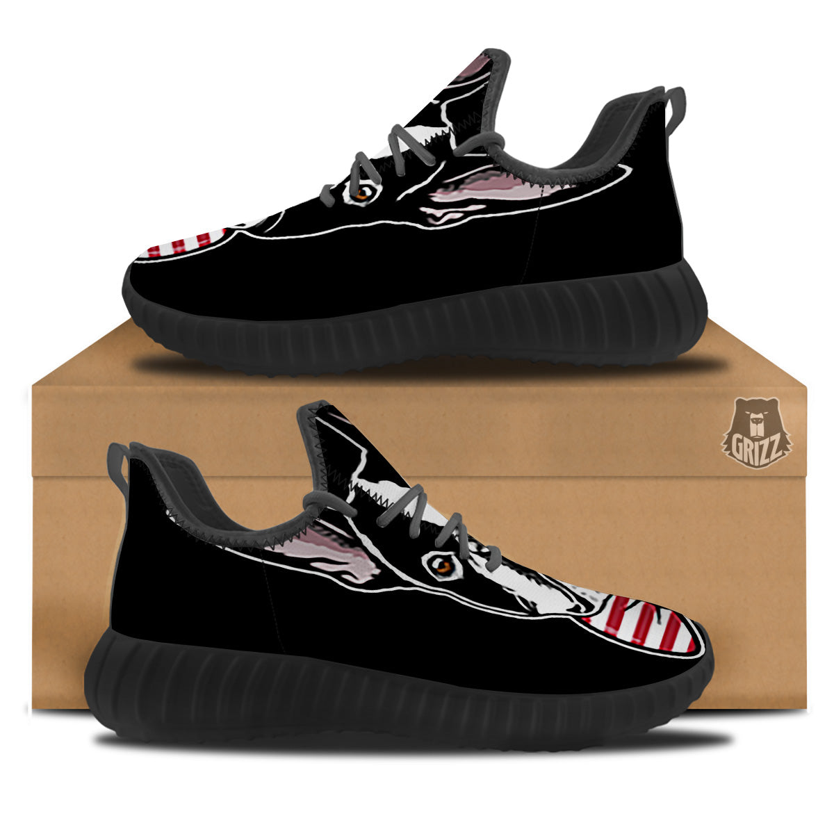 Puppy Faces Boston Terrier Print Black Walking Shoes-grizzshop