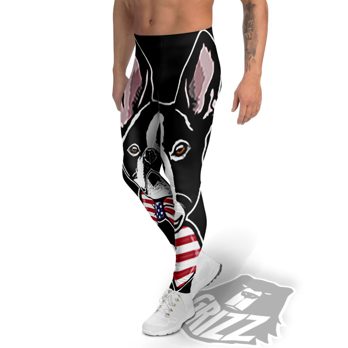 Puppy Faces Boston Terrier Print Men's Leggings-grizzshop