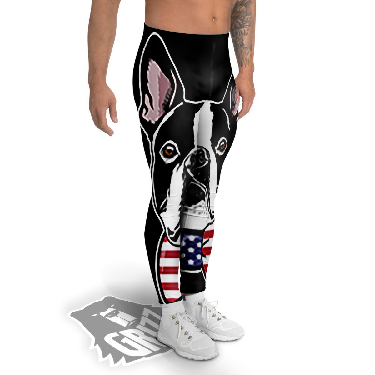 Puppy Faces Boston Terrier Print Men's Leggings-grizzshop