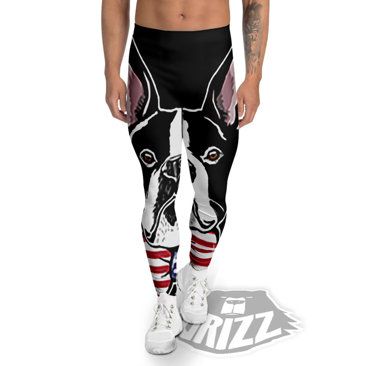 Puppy Faces Boston Terrier Print Men's Leggings-grizzshop