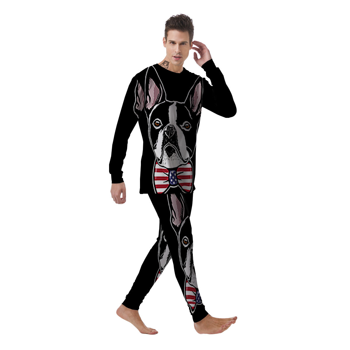Puppy Faces Boston Terrier Print Men's Pajamas-grizzshop