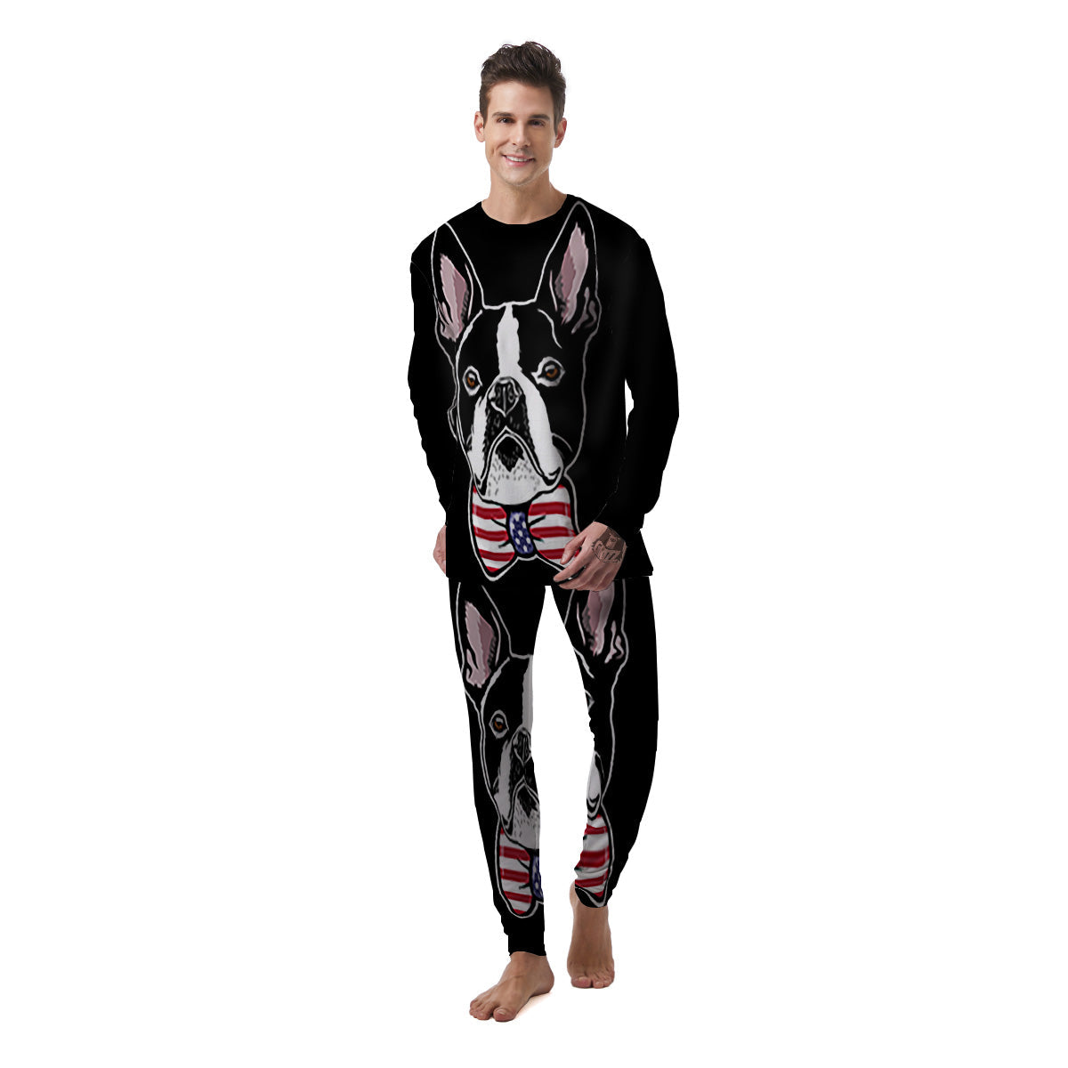 Puppy Faces Boston Terrier Print Men's Pajamas-grizzshop