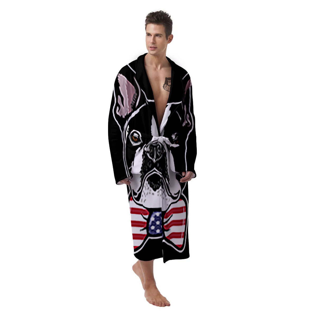 Puppy Faces Boston Terrier Print Men's Robe-grizzshop