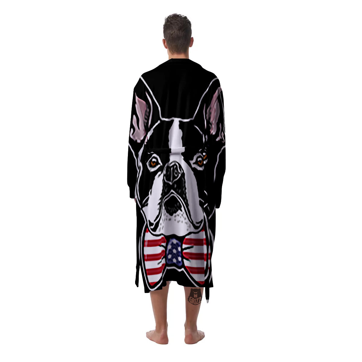 Puppy Faces Boston Terrier Print Men's Robe-grizzshop