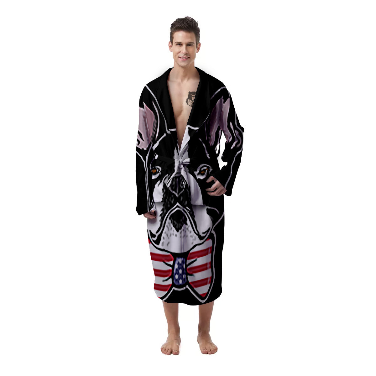 Puppy Faces Boston Terrier Print Men's Robe-grizzshop
